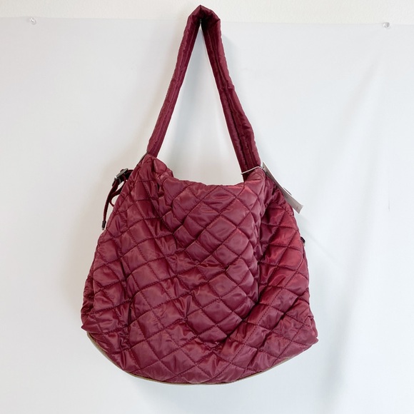 Sol and Selene quilted nylon burgundy Shoulder Tote Bag - Picture 2 of 13